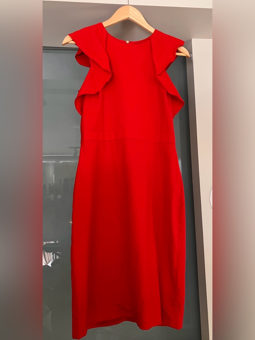 J. Crew Wool Red Ruffle-Sleeve Sheath Dress